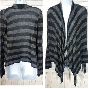 Black and Gray Striped Open Cardigan Sweater